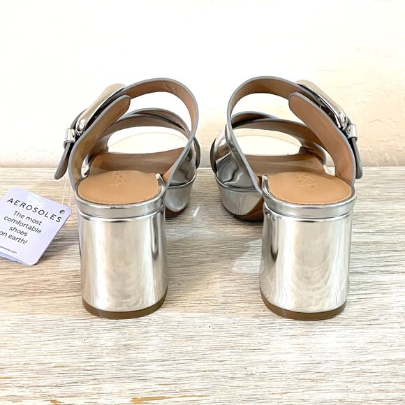 New Aerosoles Sandals Platform Heels 6 Collin Mirrored Silver Slides in Box - Picture 5 of 12
